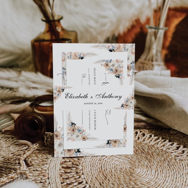 Cintas Para Invitaciones Boda Floral De Boho Azul Y Marfil (Subido por el creador)