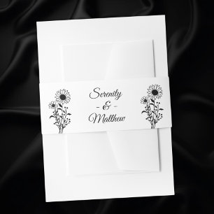 Cintas Para Invitaciones Boda floral de girasol blanco negro