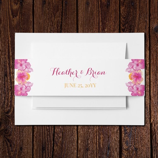 Cintas Para Invitaciones Boda floral de Hibiscus Brushed (Brushed Hibiscus Floral Wedding Invitation Belly Band)