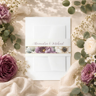 Cintas Para Invitaciones Boda floral de malva y salvia