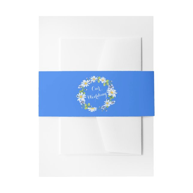 Cintas Para Invitaciones Boda floral de margarita azul en el país blanco (Anverso Ejemplo)