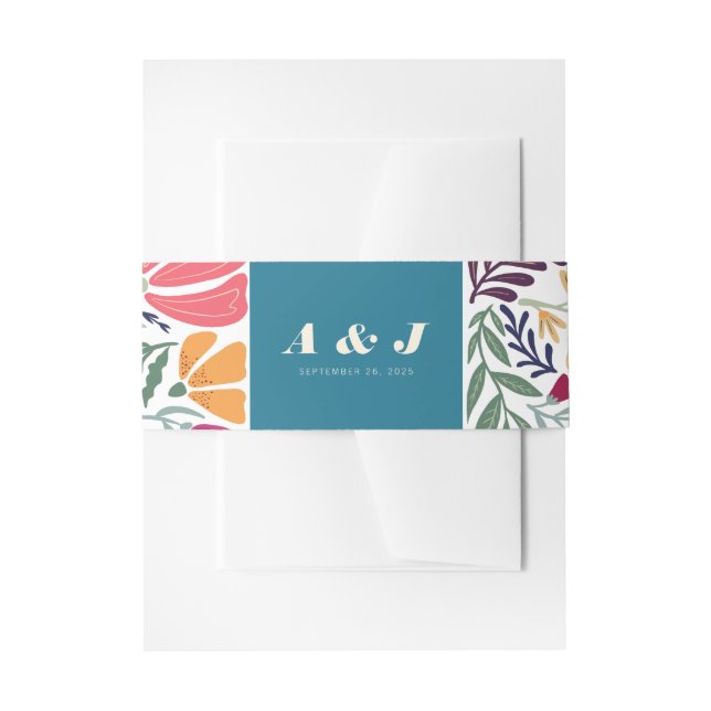 Cintas Para Invitaciones Boda floral de Moda retro monograma moderno (Anverso Ejemplo)