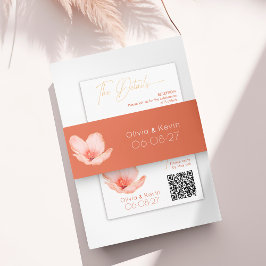 Cintas Para Invitaciones Boda floral de oro moderno de naranja sólido y aud