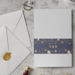 Cintas Para Invitaciones Boda floral de óxido azul monogramado