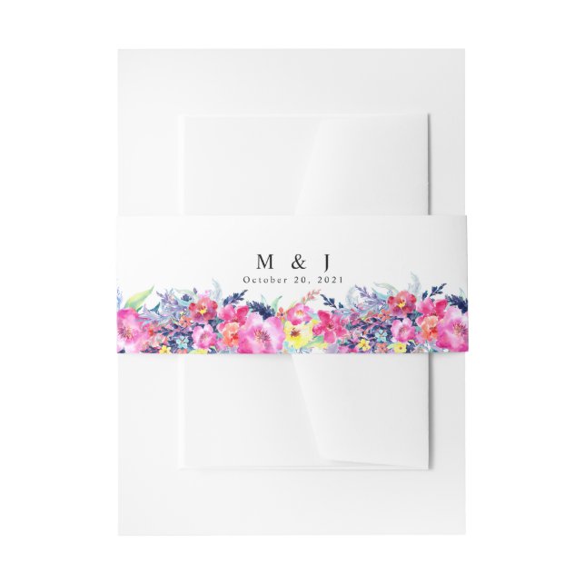 Cintas Para Invitaciones Boda floral de primavera amarilla y rosa caliente (Anverso Ejemplo)