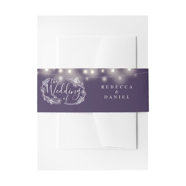 Cintas Para Invitaciones Boda Floral de Purple String Lights (Anverso Ejemplo)