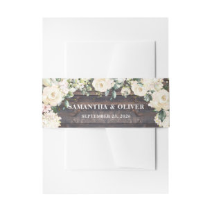 Cintas Para Invitaciones Boda floral de rosas blancas de madera rústica