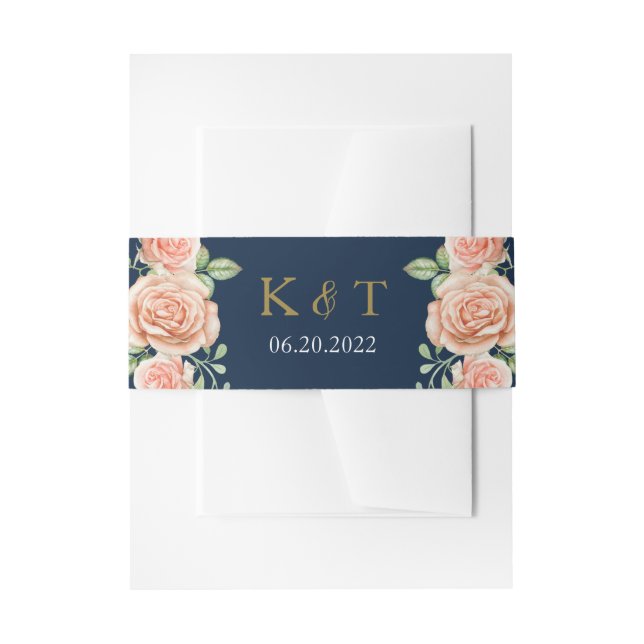 Cintas Para Invitaciones Boda floral de Rubor de Navy Blue Gold (Anverso Ejemplo)