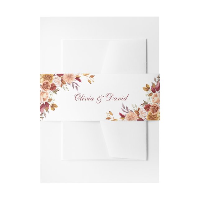 Cintas Para Invitaciones Boda Floral de Terracota Naranja Quemada Moderna B (Anverso Ejemplo)