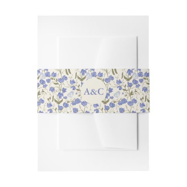 Cintas Para Invitaciones Boda floral dulce azul y crema (Anverso Ejemplo)