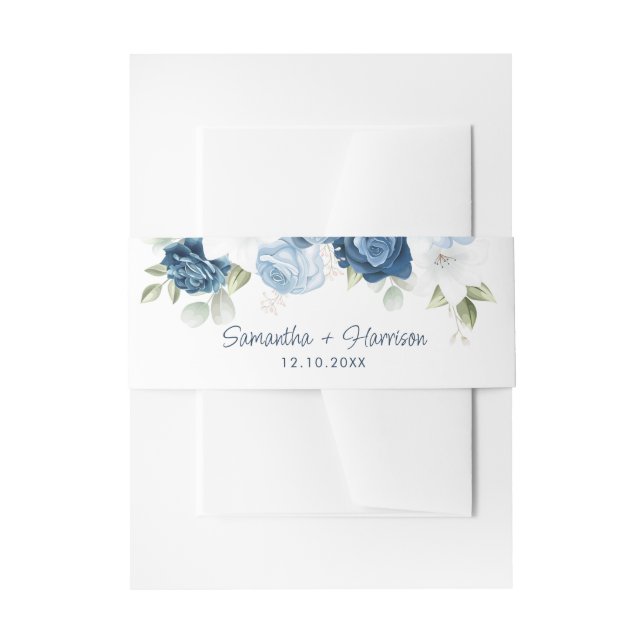 Cintas Para Invitaciones Boda Floral Dusty Blue Greenery (Anverso Ejemplo)