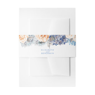 Cintas Para Invitaciones Boda Floral Elegante Azul y Peach
