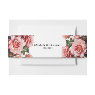 Cintas Para Invitaciones Boda floral elegante de rosas rosadas y rojas