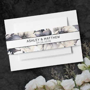 Cintas Para Invitaciones Boda floral elegante moderna en blanco y negro