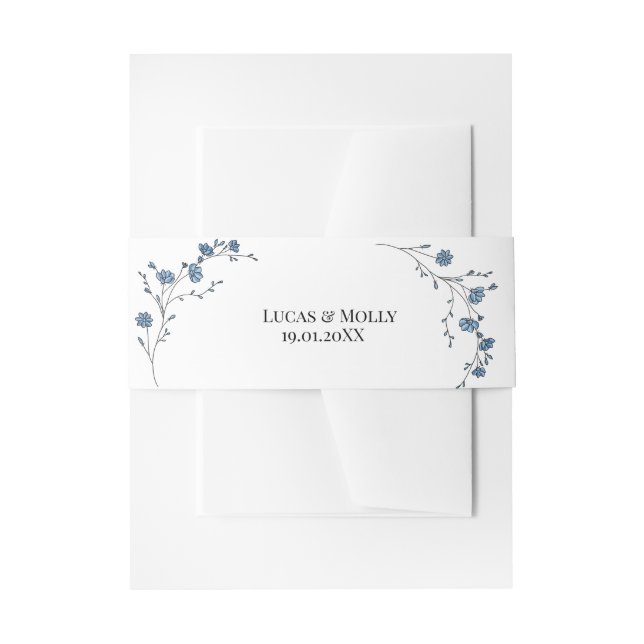 Cintas Para Invitaciones Boda floral francesa azul moderna (Anverso Ejemplo)