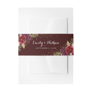 Cintas Para Invitaciones Boda floral Gold Confetti Burgundy