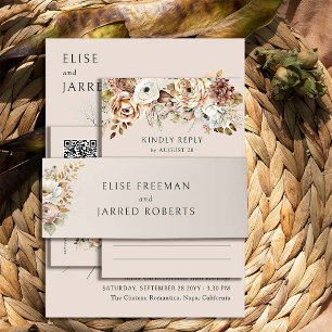 Cintas Para Invitaciones Boda floral marrón simple y neutro