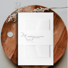 Cintas Para Invitaciones Boda Floral Minimalista en Blanco y Negro Dibujada