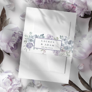 Cintas Para Invitaciones Boda floral moderna de púrpura y azul 