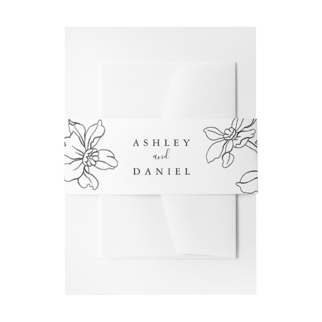 Cintas Para Invitaciones Boda floral moderno negro y blanco (Anverso Ejemplo)