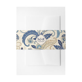 Cintas Para Invitaciones Boda floral Monograma Blue & Cream Damask