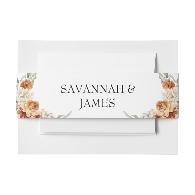 Cintas Para Invitaciones Boda Floral Naranja Quemado de Boho (Anverso Ejemplo)
