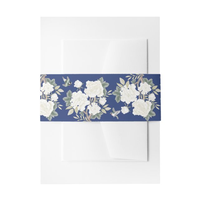 Cintas Para Invitaciones Boda floral Navy Blue Chinoiserie (Anverso Ejemplo)
