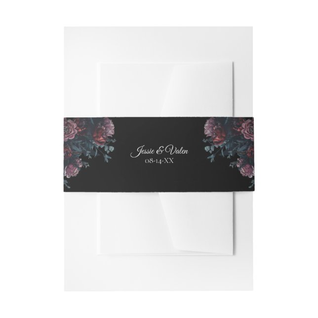 Cintas Para Invitaciones Boda floral negro gótico (Anverso Ejemplo)
