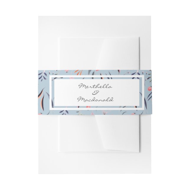 Cintas Para Invitaciones Boda floral personalizada Dusky Blue (Anverso Ejemplo)