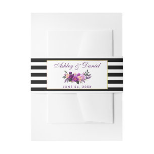 Cintas Para Invitaciones Boda Floral Purple Black Stripes