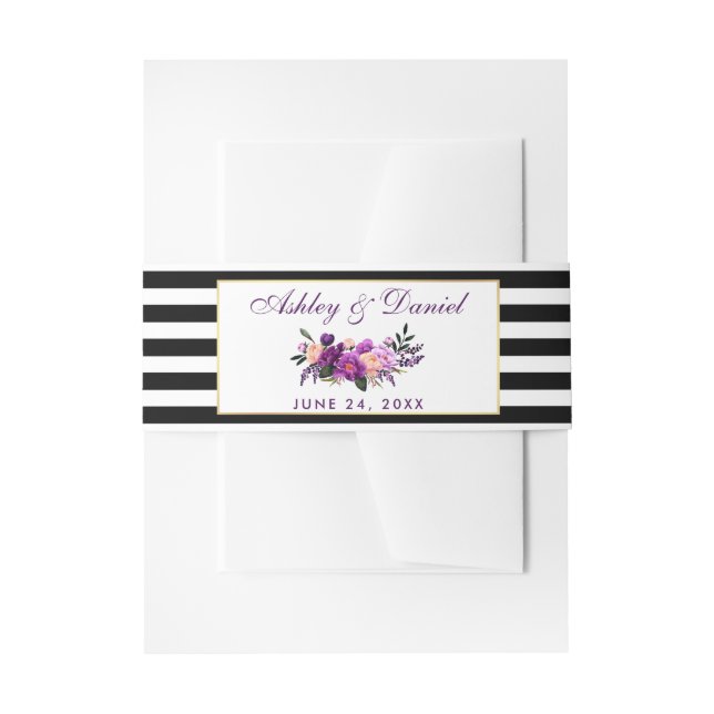 Cintas Para Invitaciones Boda Floral Purple Black Stripes (Anverso Ejemplo)