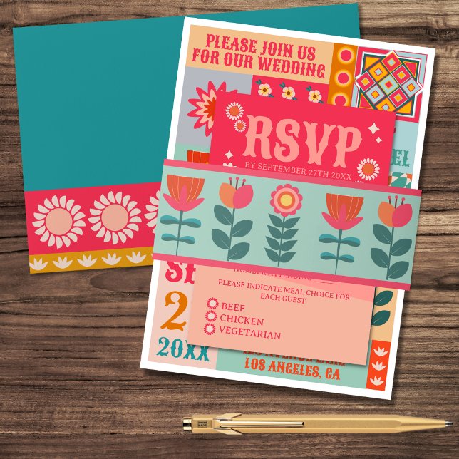 Cintas Para Invitaciones Boda Floral Retro Boho Brillante Y Audaz (Subido por el creador)