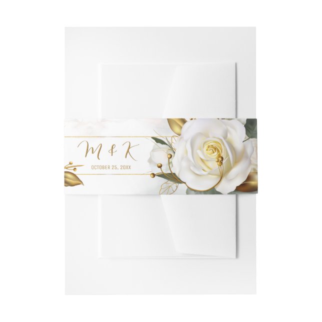 Cintas Para Invitaciones Boda floral romántico de oro rosa blanco (Anverso Ejemplo)
