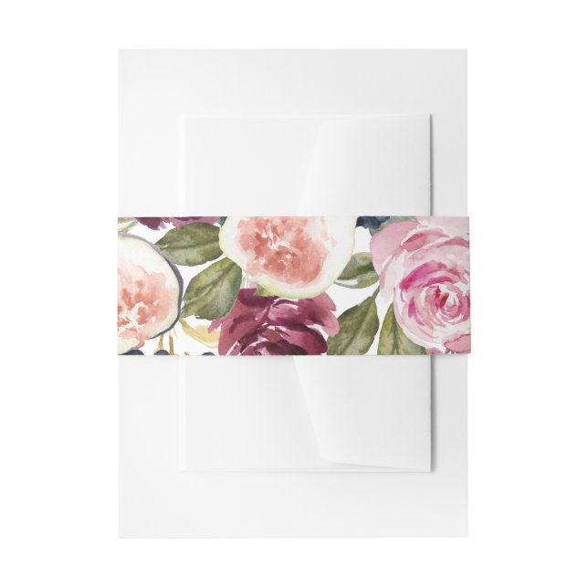 Cintas Para Invitaciones Boda floral rosa, burdeos y higo (Anverso Ejemplo)