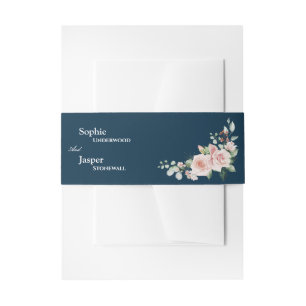 Cintas Para Invitaciones Boda floral rosa naval