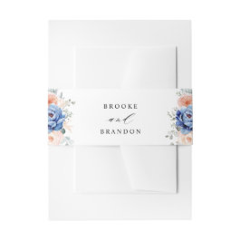 Cintas Para Invitaciones Boda floral rosa Rubor con pizarra azul turbia