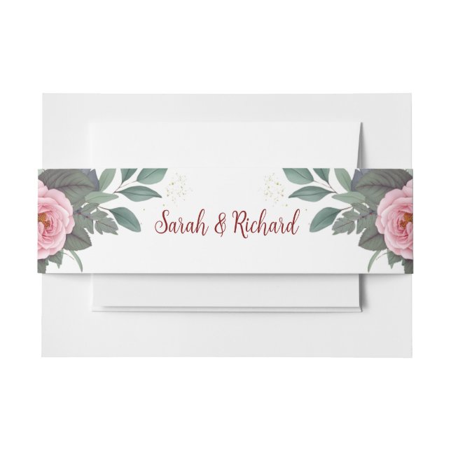 Cintas Para Invitaciones Boda Floral Rosado (Anverso Ejemplo)
