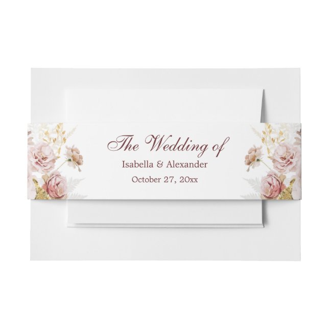 Cintas Para Invitaciones Boda floral Rubor Peony & Gold Burgundy (Anverso Ejemplo)