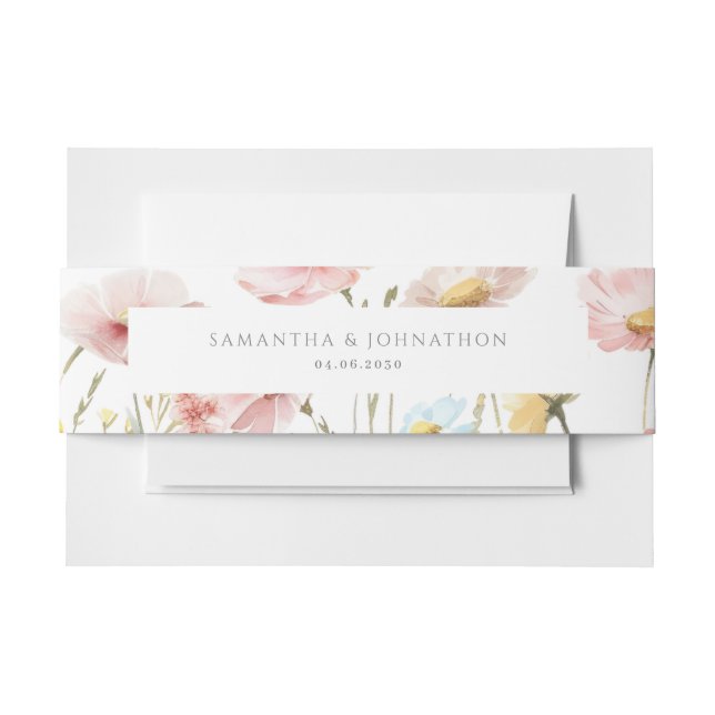 Cintas Para Invitaciones Boda floral Rubor Pink Wildflower (Anverso Ejemplo)