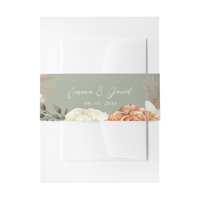 Cintas Para Invitaciones Boda floral Sage Green Peach (Anverso Ejemplo)