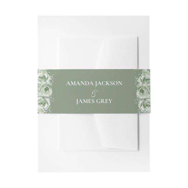 Cintas Para Invitaciones Boda Floral Verde Salvia Blanco (Anverso Ejemplo)