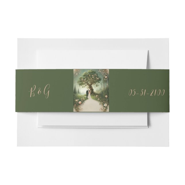 Cintas Para Invitaciones boda Forestal Medieval Verde (Anverso Ejemplo)