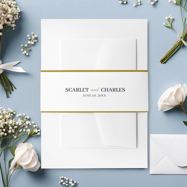 Cintas Para Invitaciones Boda Formal Clásica de Monograma Negro y Dorado (Formal black and gold monogram belly band adds a refined, cohesive finish to invitations)