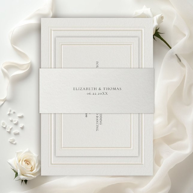 Cintas Para Invitaciones Boda Formal Moderna Clásica Ecru (classic wedding invitation belly band ecru watercolor texture formal traditional elegant black tie)