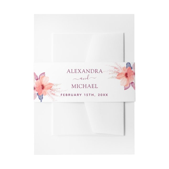 Cintas Para Invitaciones Boda geométrico de la acuarela floral de Borgoña (Anverso Ejemplo)