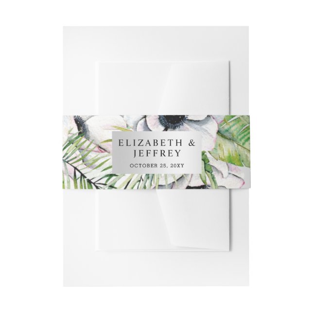 Cintas Para Invitaciones Boda Geométrico de Oro de Anemone Blanco Plateado (Anverso Ejemplo)