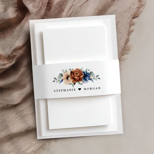 Cintas Para Invitaciones Boda geométrico de Terracotta Navy Blue Greenery (Terracotta Navy Blue Greenery Geometric Wedding Invitation Belly Band)