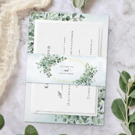 Cintas Para Invitaciones Boda geométrico Eucalyptus Greenery Gold