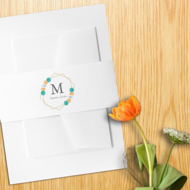 Cintas Para Invitaciones Boda geométrico floral Verde azulado naranja (Subido por el creador)