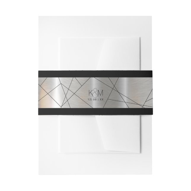 Cintas Para Invitaciones Boda geométrico metálico Silver/Black ID648 (Anverso Ejemplo)
